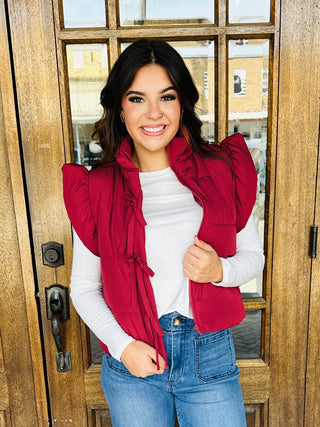 All I Want Bow Detail Puffer Vest • Burgundy-Blu Pepper-Shop Anchored Bliss Women's Boutique Clothing Store