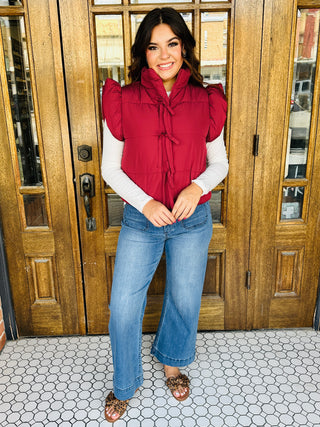 All I Want Bow Detail Puffer Vest • Burgundy-Blu Pepper-Shop Anchored Bliss Women's Boutique Clothing Store