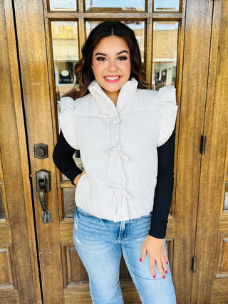 All I Want Bow Detail Puffer Vest • Cream-Blu Pepper-Shop Anchored Bliss Women's Boutique Clothing Store