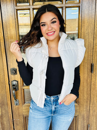 All I Want Bow Detail Puffer Vest • Cream-Blu Pepper-Shop Anchored Bliss Women's Boutique Clothing Store