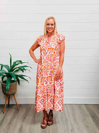 All My Devotion Ruffle Sleeve Midi Dress • Pink-Umgee-Shop Anchored Bliss Women's Boutique Clothing Store