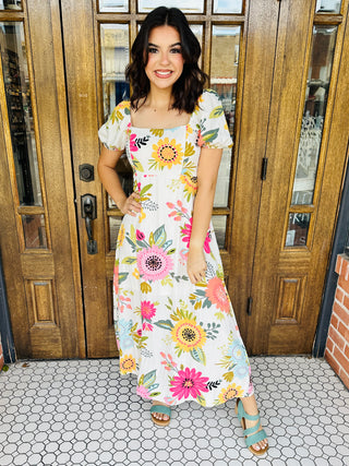 All the Better Floral Midi Dress • Cream-Blu Pepper-Shop Anchored Bliss Women's Boutique Clothing Store