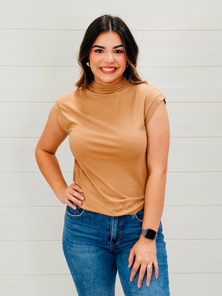 Anything For You Mock Neck Top • Brown-Oddi-Shop Anchored Bliss Women's Boutique Clothing Store