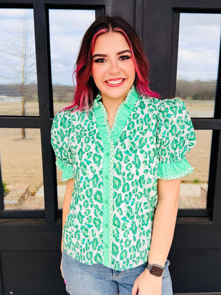 Aware of This Puffed Sleeve Top • Green-Stacey Kluttz-Shop Anchored Bliss Women's Boutique Clothing Store