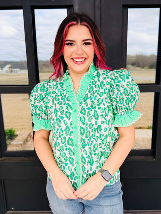 Aware of This Puffed Sleeve Top • Green-Stacey Kluttz-Shop Anchored Bliss Women's Boutique Clothing Store