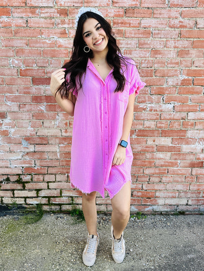 See So Clear Button Down Dress • Candy Pink-Tracy Zelenuk-Shop Anchored Bliss Women's Boutique Clothing Store