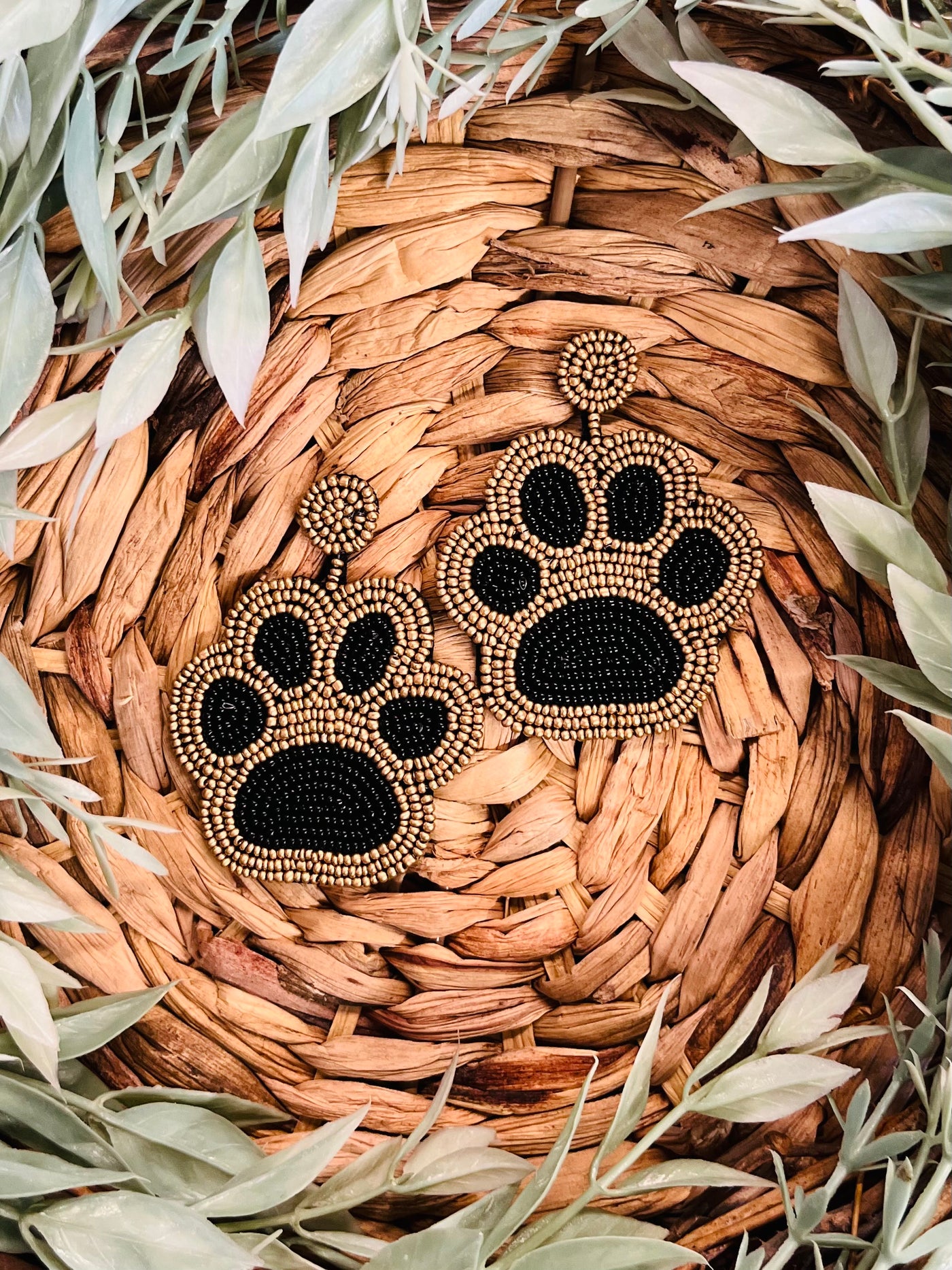 Paw Pride Beaded Earrings • Black & Gold-DMC-Shop Anchored Bliss Women's Boutique Clothing Store