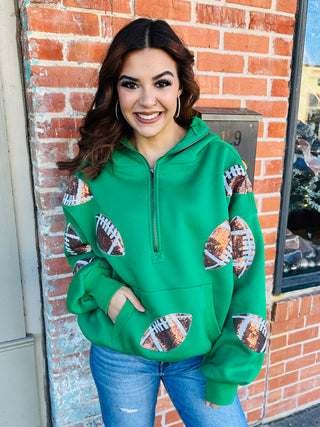 Friday Night Lights Sequined Football Pullover • Green-Bibi-Shop Anchored Bliss Women's Boutique Clothing Store