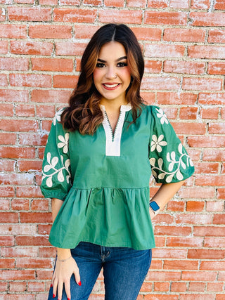 Undeniably Yours Puff Sleeve Top • Green-Entro-Shop Anchored Bliss Women's Boutique Clothing Store