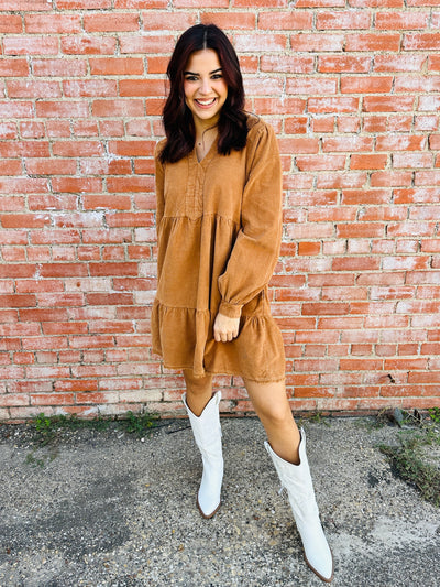 Forever To Go Corduroy Dress • Camel-Umgee-Shop Anchored Bliss Women's Boutique Clothing Store