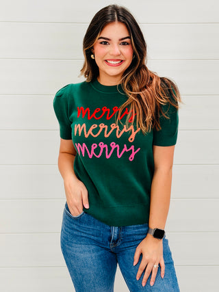 Merry Repeat Puff Sleeved Sweater Top-Stacey Kluttz-Shop Anchored Bliss Women's Boutique Clothing Store