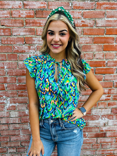 Keep Me Close Leopard Top • Blue-Umgee-Shop Anchored Bliss Women's Boutique Clothing Store