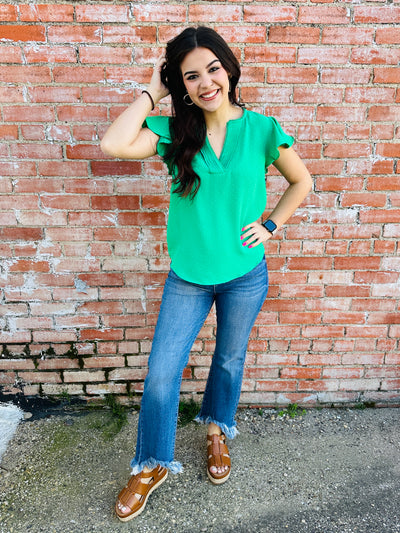 Happiest With You V-Neck Top • Green-Blu Pepper-Shop Anchored Bliss Women's Boutique Clothing Store