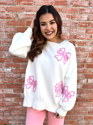 Be Your Forever Bow Embroidered Sweater • Cream-She+Sky-Shop Anchored Bliss Women's Boutique Clothing Store