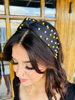 Bulldog Babe Pearl Embellished Headband • Black-Song Lily-Shop Anchored Bliss Women's Boutique Clothing Store