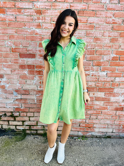 Different Views Button Down Dress • Green-Tracy Zelenuk-Shop Anchored Bliss Women's Boutique Clothing Store