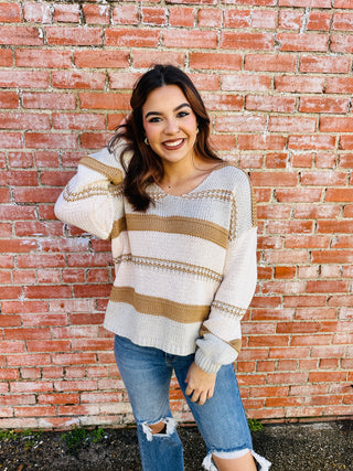 Good Timing Striped Sweater • Tan-Bibi-Shop Anchored Bliss Women's Boutique Clothing Store