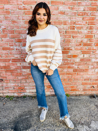 Tell Me More Striped Sweater • Taupe-She+Sky-Shop Anchored Bliss Women's Boutique Clothing Store