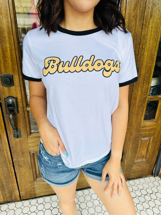 Bulldogs Retro Ringer Graphic Tee-Harps & Oli-Shop Anchored Bliss Women's Boutique Clothing Store