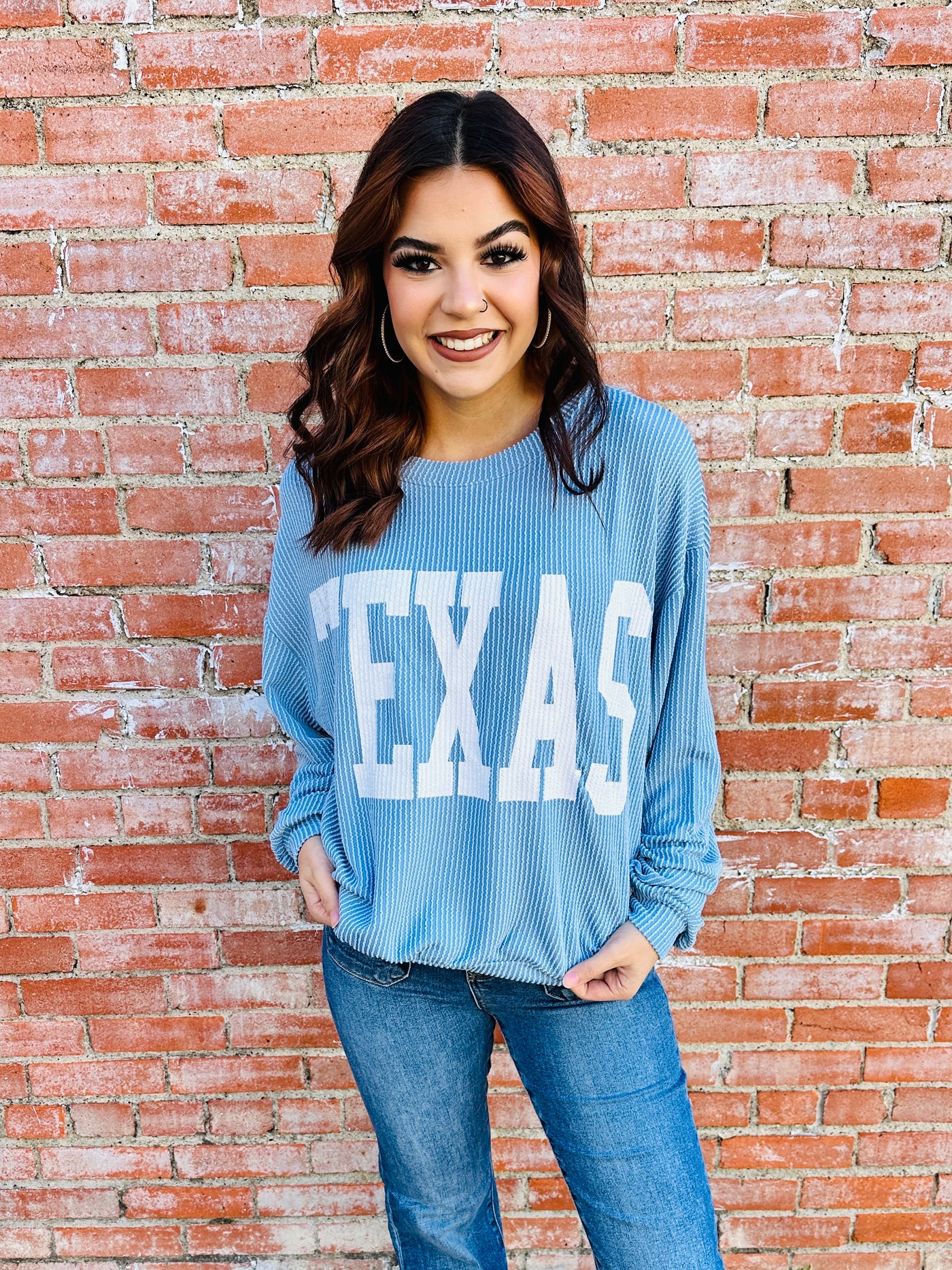 Texas Has My Heart Corded Top • Blue-Sweet Generis-Shop Anchored Bliss Women's Boutique Clothing Store