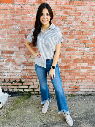 Count On You Striped Button Up Top • Black-Blu Pepper-Shop Anchored Bliss Women's Boutique Clothing Store