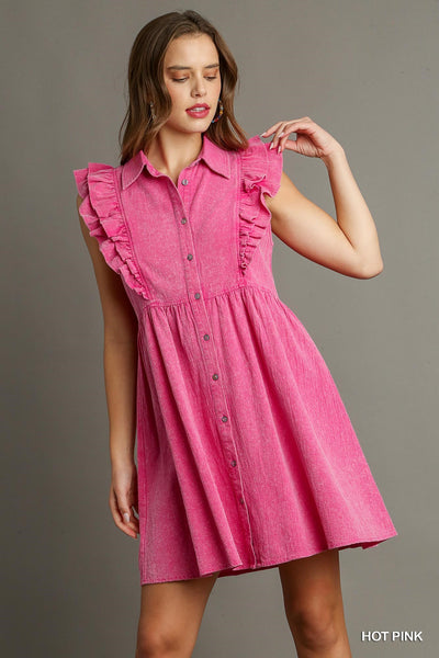 Different Views Button Down Dress • Hot Pink-Tracy Zelenuk-Shop Anchored Bliss Women's Boutique Clothing Store