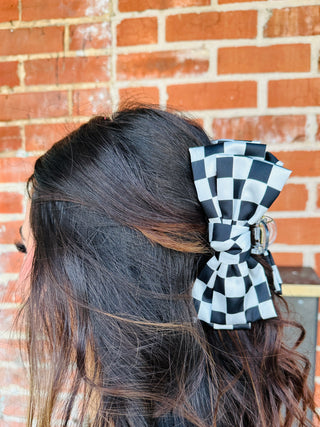Black Checkered Bow Claw Clip-Anchored Bliss Boutique-Shop Anchored Bliss Women's Boutique Clothing Store