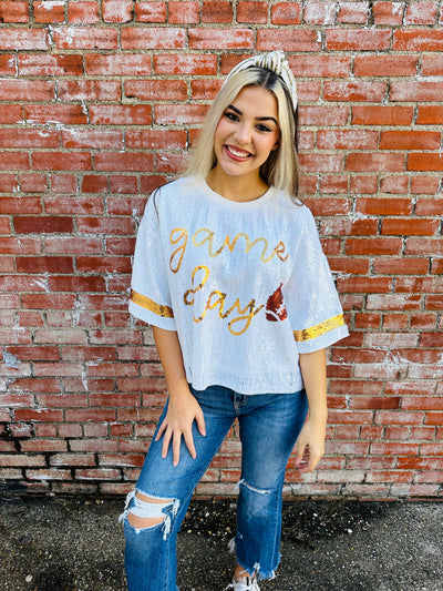 Made to Sparkle Game Day Sequin Top • White-Simply Southern-Shop Anchored Bliss Women's Boutique Clothing Store