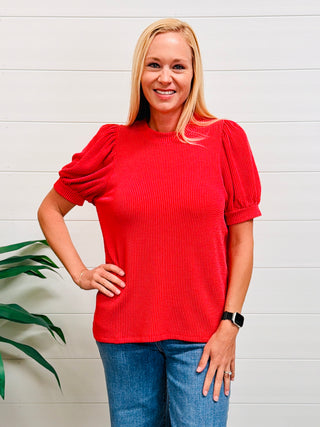 Take Your Chance Puff Sleeve Corded Top • Red-Zenana-Shop Anchored Bliss Women's Boutique Clothing Store