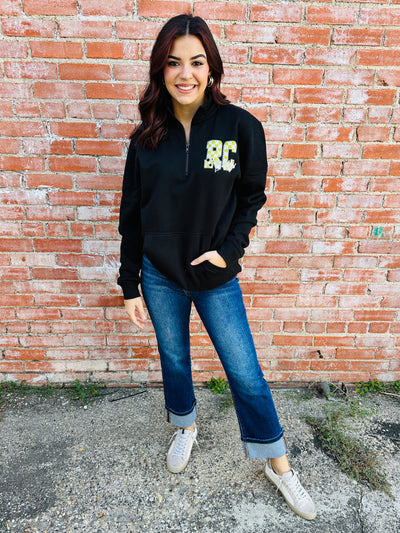 Royse City Bulldogs Checkered Quarter Zip Pullover Sweatshirt • Black-Harps & Oli-Shop Anchored Bliss Women's Boutique Clothing Store