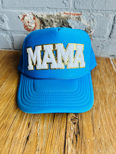 Mama Chenille Patch Trucker Hat • Blue-Tracy Zelenuk-Shop Anchored Bliss Women's Boutique Clothing Store