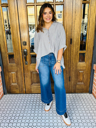 Walk With Me Striped Button Up Shirt • Black-Zenana-Shop Anchored Bliss Women's Boutique Clothing Store