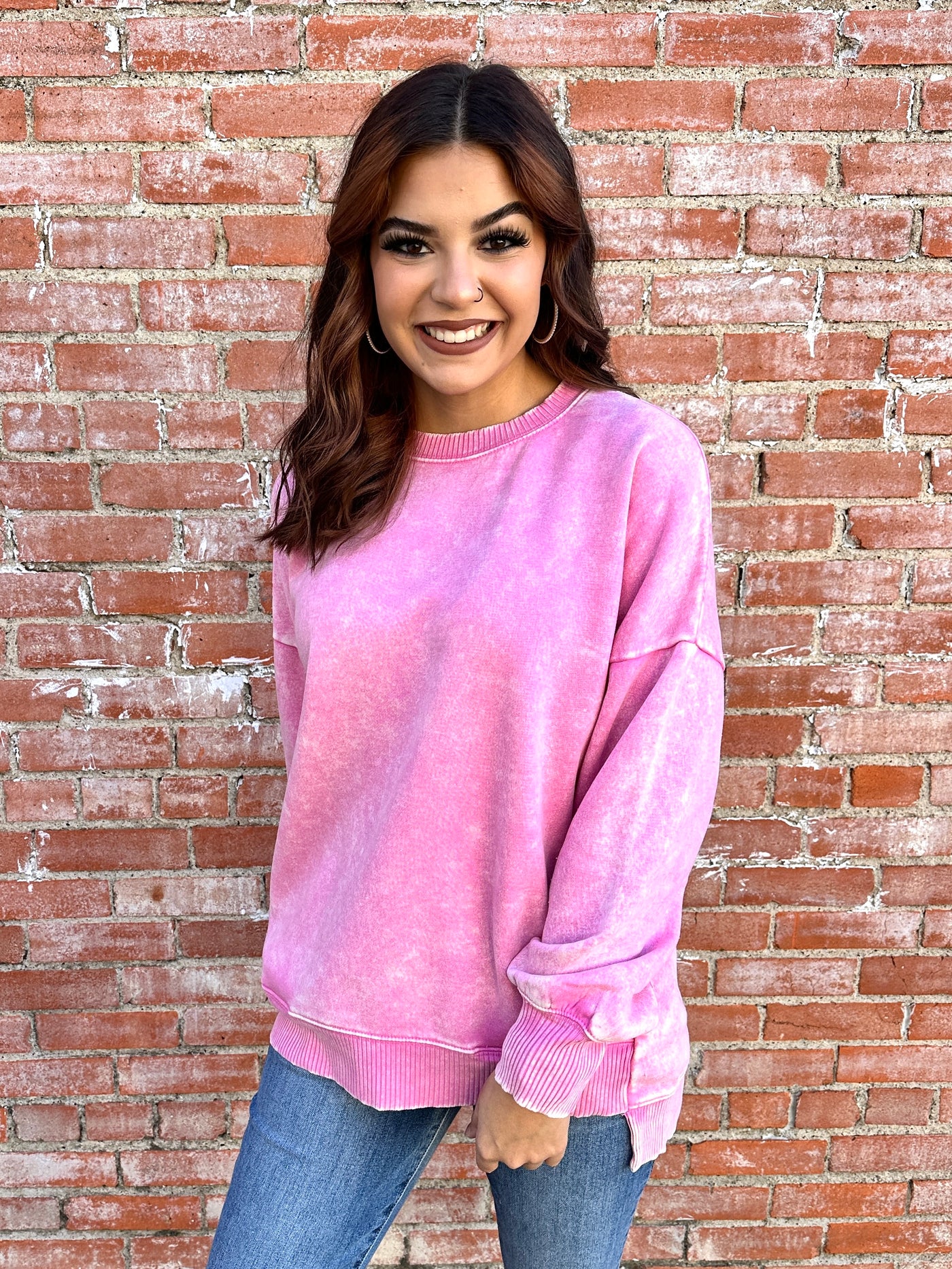 Coziest By Your Side Acid Washed Pullover • Candy Pink-Zenana-Shop Anchored Bliss Women's Boutique Clothing Store