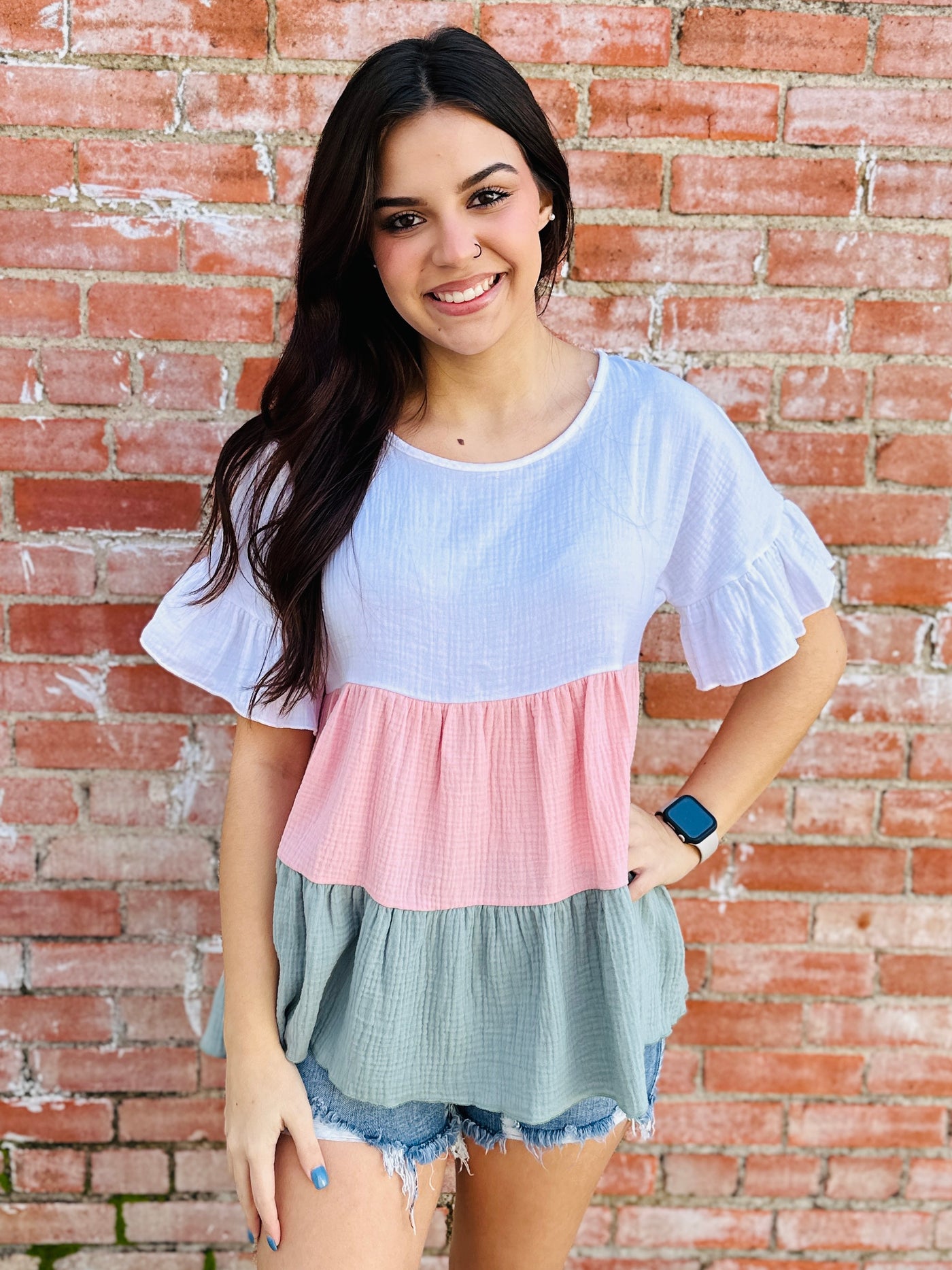 On My Mind Tiered Babydoll Top • White-Lovely Melody-Shop Anchored Bliss Women's Boutique Clothing Store