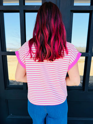 Call it Out Rib Striped Knit Top • Pink-She+Sky-Shop Anchored Bliss Women's Boutique Clothing Store