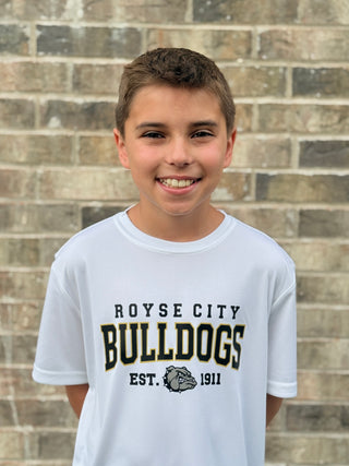 Royse City Bulldogs Dri Fit Tee • White-Brittany Carl-Shop Anchored Bliss Women's Boutique Clothing Store