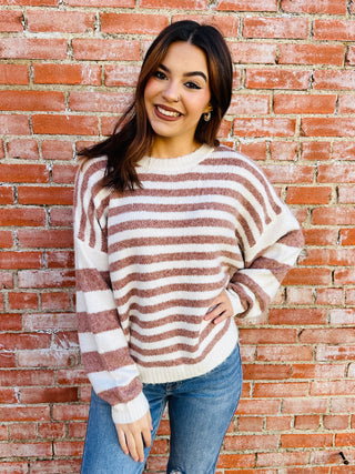 You're My Reason Why Striped Sweater • Mocha-Bibi-Shop Anchored Bliss Women's Boutique Clothing Store