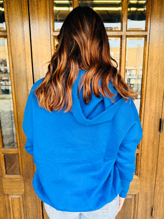 Checkered Bow Hooded Pullover Sweatshirt • Blue-Harps & Oli-Shop Anchored Bliss Women's Boutique Clothing Store