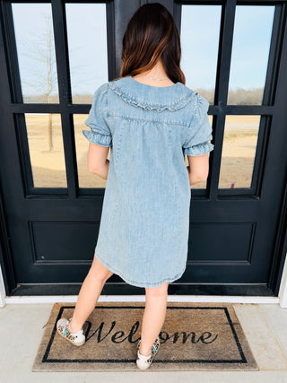 Become Your Best Collared Denim Mini Dress • Snow Washed-EESome-Shop Anchored Bliss Women's Boutique Clothing Store