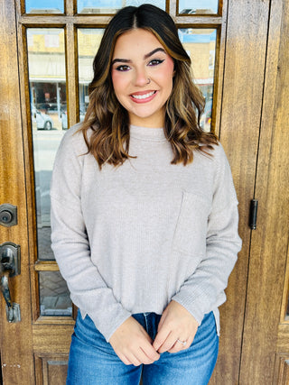 Belong Together Ribbed Top with Pocket • Heather Mocha-Zenana-Shop Anchored Bliss Women's Boutique Clothing Store