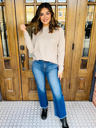 Belong Together Ribbed Top with Pocket • Heather Mocha-Zenana-Shop Anchored Bliss Women's Boutique Clothing Store