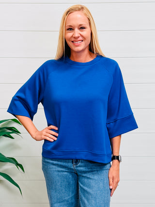 Better Than Before Scuba 3/4 Sleeve Top • Blue-Zenana-Shop Anchored Bliss Women's Boutique Clothing Store