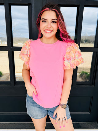Better With Time 3D Floral Mixed Media Top • Pink-Stacey Kluttz-Shop Anchored Bliss Women's Boutique Clothing Store