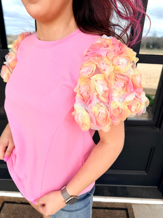 Better With Time 3D Floral Mixed Media Top • Pink-Stacey Kluttz-Shop Anchored Bliss Women's Boutique Clothing Store