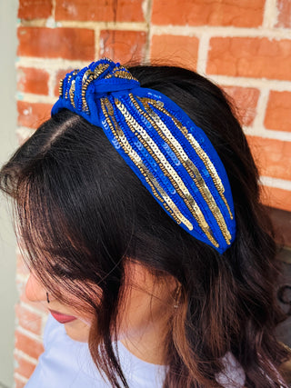 Between the Lines Sequin Headband • Blue & Gold-Golden Lily-Shop Anchored Bliss Women's Boutique Clothing Store