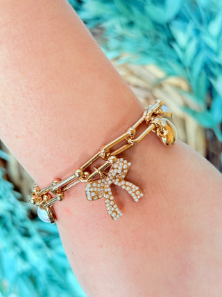 Bows & Pearls Charm Bracelet-DMC-Shop Anchored Bliss Women's Boutique Clothing Store