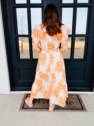 Bright Days Ahead Floral Flutter Sleeve Midi Dress • Yellow Honey-Umgee-Shop Anchored Bliss Women's Boutique Clothing Store