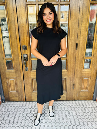 Bring It All to Me Short Sleeve Midi Dress • Black-Zenana-Shop Anchored Bliss Women's Boutique Clothing Store