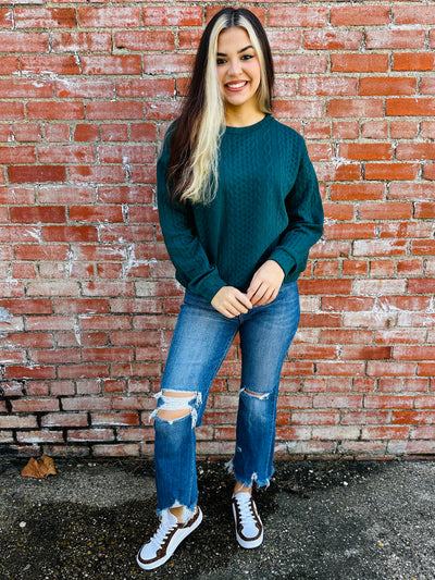 What You Do to Me Jacquard Pullover Top • Hunter Green-Umgee-Shop Anchored Bliss Women's Boutique Clothing Store