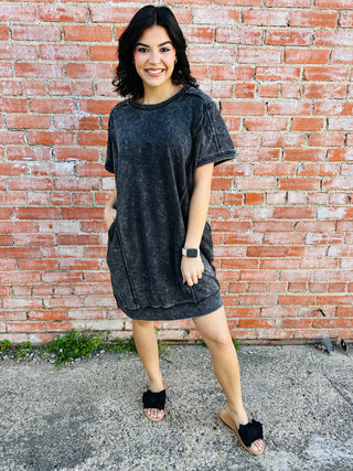Afternoon Bliss Acid Washed Midi Dress • Ash Black-Zenana-Shop Anchored Bliss Women's Boutique Clothing Store